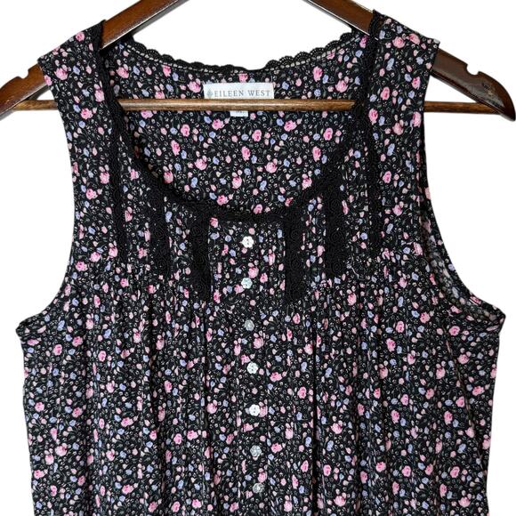 Eileen West Floral Babydoll Sleeveless Dress Black size Medium - Picture 2 of 4
